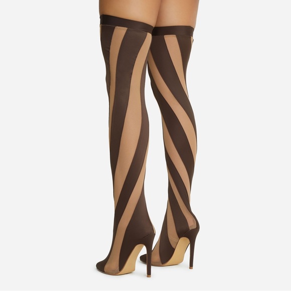 Pointed toe mesh panel detail thigh high boot - Picture 5 of 5